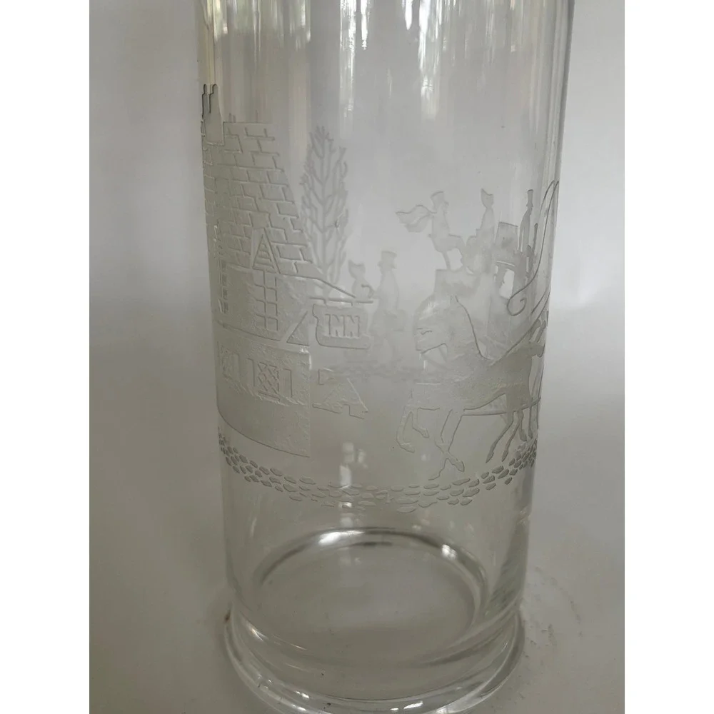 Etched Cut Heisey Glass Cocktail Shaker Stagecoach Inn Pitcher 3 Pieces